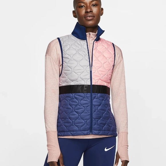 Nike Jackets & Blazers - NWT Women’s Nike Aerolayer Quilted‎ Running Vest Pink Grey Navy Size Large